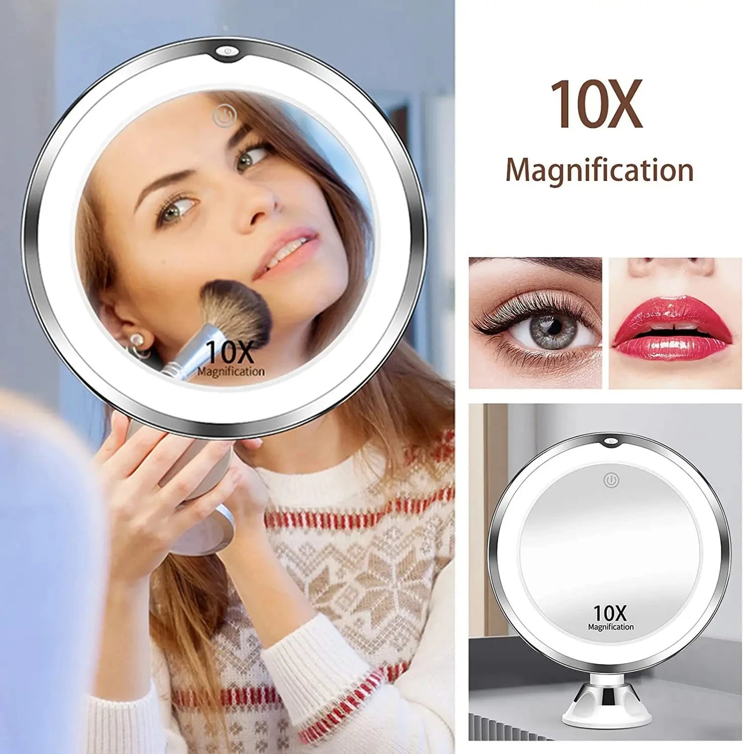 Flexible 10x Magnifying Vanity Mirror with Lights Touch Screen